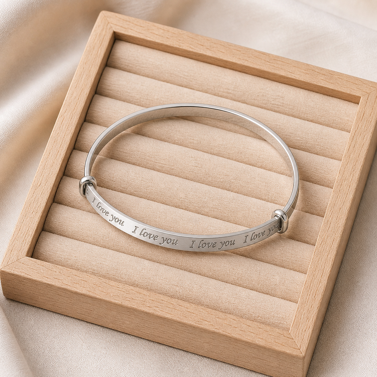 Ladies I Love You Expandable Bangle Sterling Silver 925 Hallmarked Bracelet