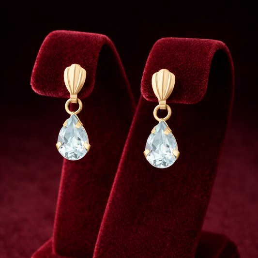Natural Blue Topaz Teardrop Earrings Solid 9ct Yellow Gold Pear Drops Hallmarked
