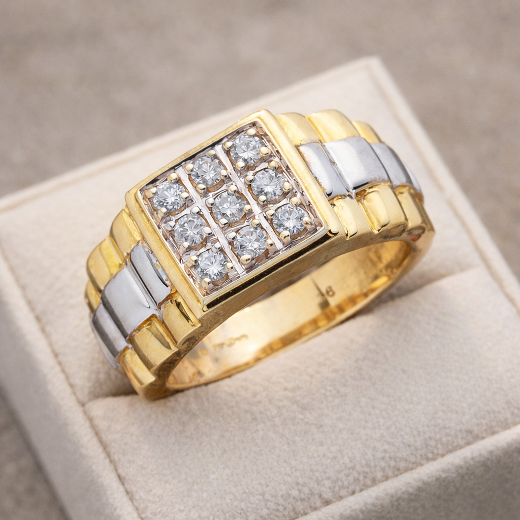 Men's Natural Diamond Ring Solid Yellow and White Gold 0.50ctw Diamonds