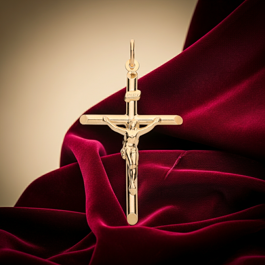 18ct Gold Crucifix Cross Pendant on Solid Sterling Silver 925 Hallmark 50mm