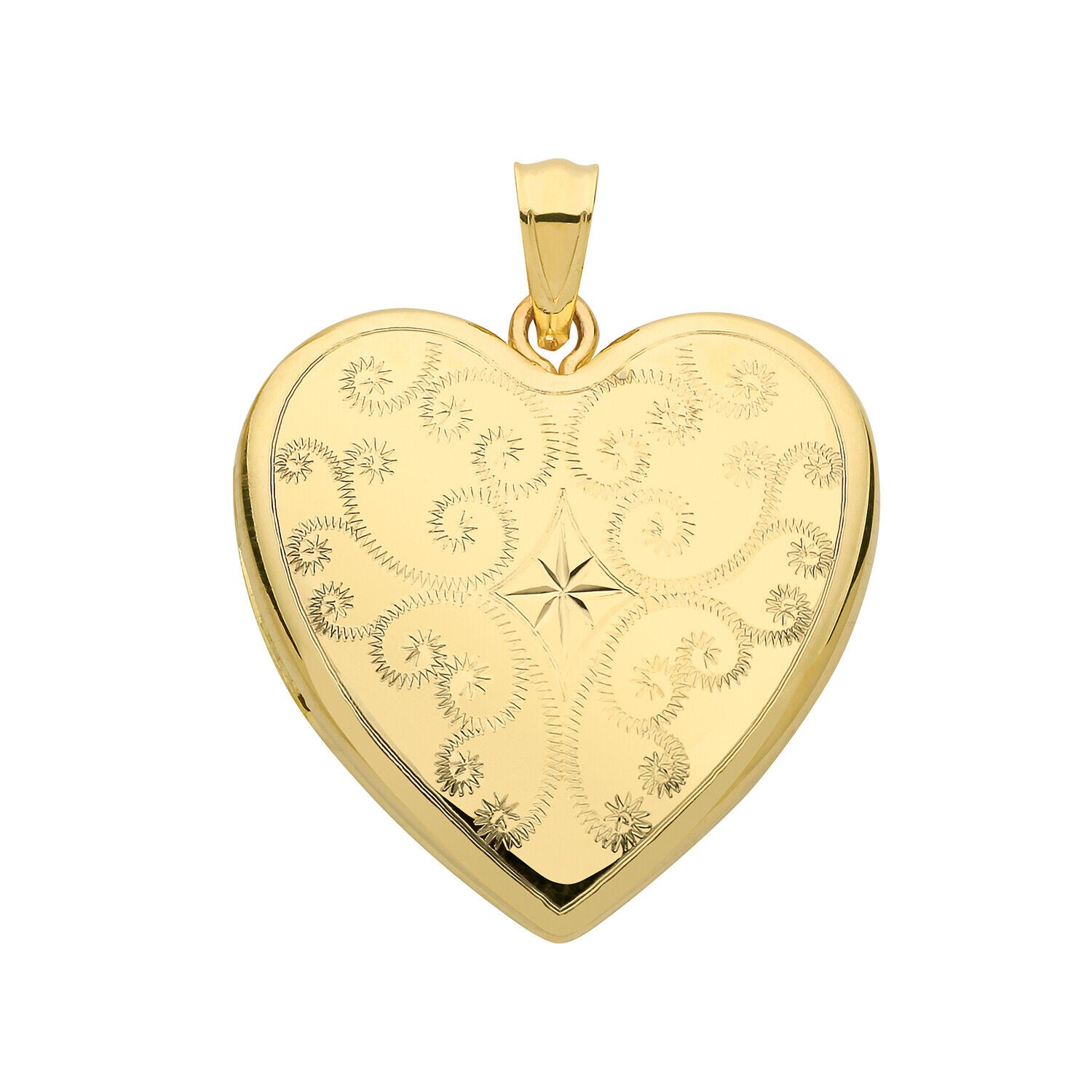 Yellow Gold Heart Locket Solid 9 Carat Hallmarked Scroll Pattern British Made