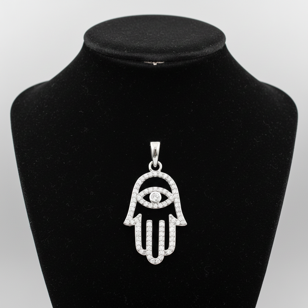 Hand of Hamsa Evil Eye PendantSolid Sterling Silver 925 Hallmark