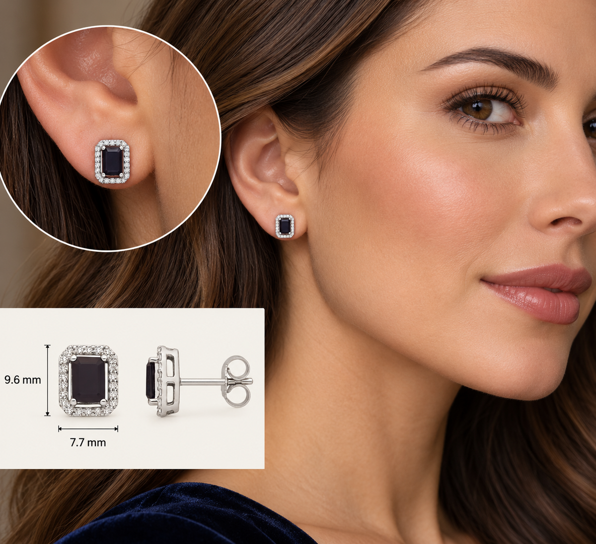 Sapphire and Diamond Earrings 18ct White Gold Rectangular Studs Mined Stones