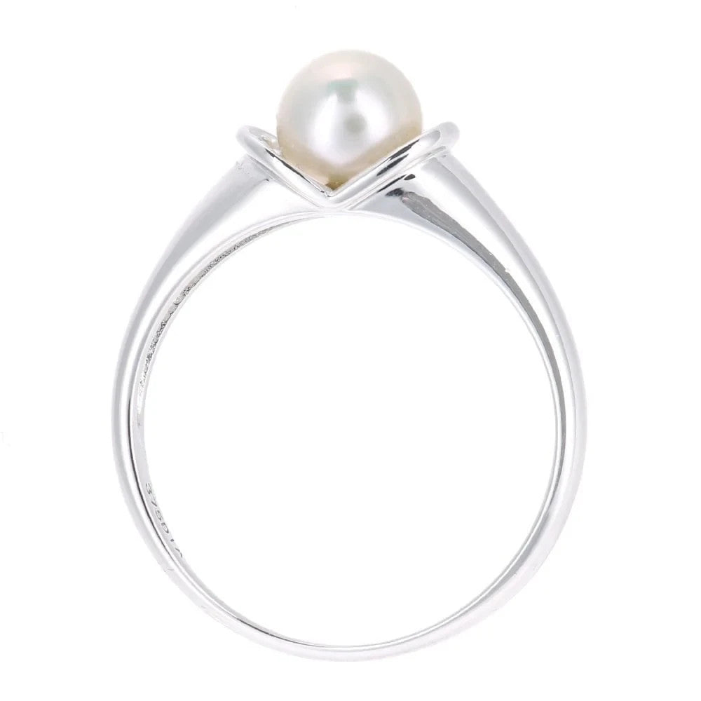 Freshwater Pearl & Diamond Accent Heart Ring Solid White Gold