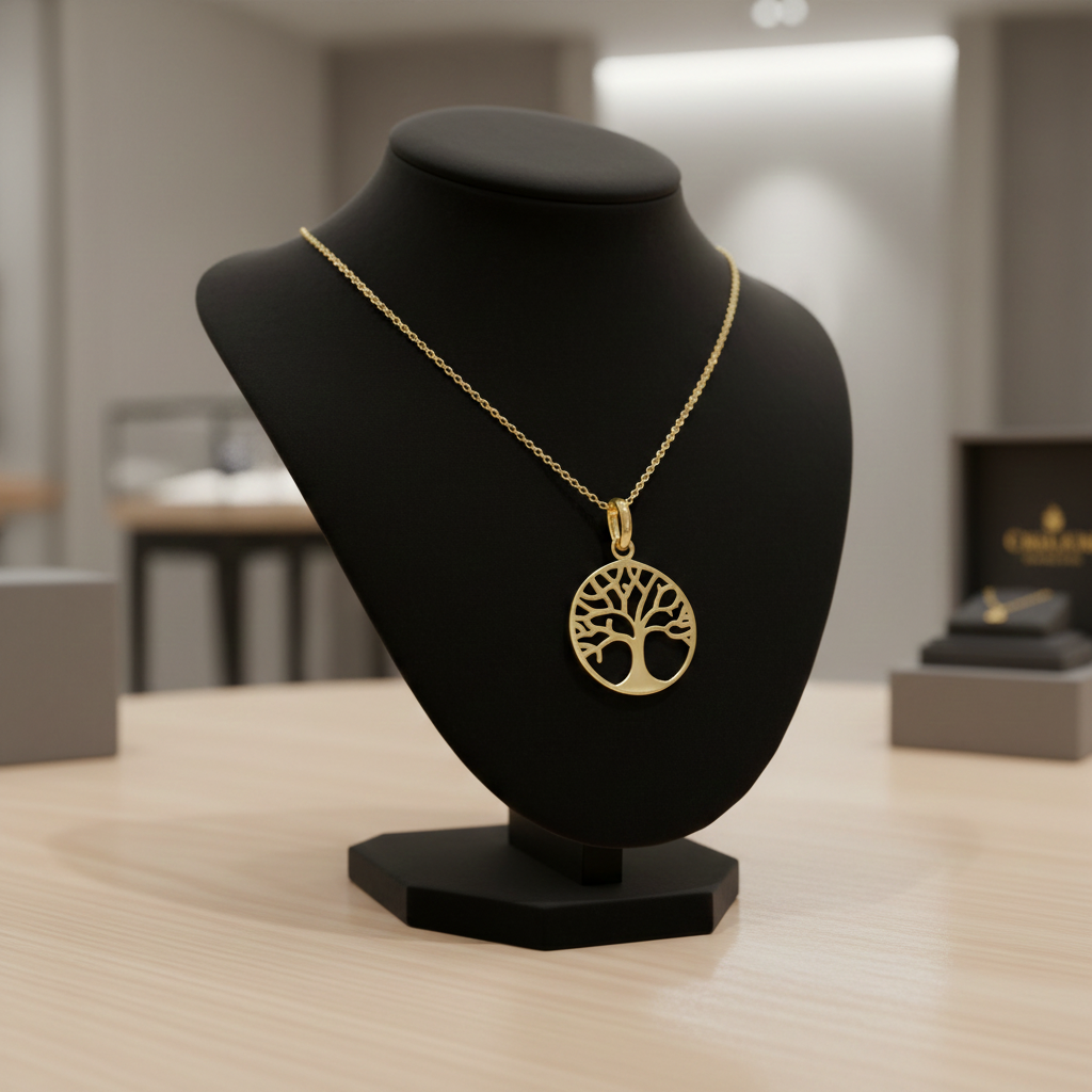 Tree of Life Pendant 18ct Gold on Solid Sterling Silver 925 Hallmark 18" Chain