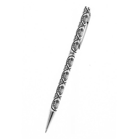 Ballpoint Pen Silver Plated Scottish Thistle Black Ink Brand New Boxed