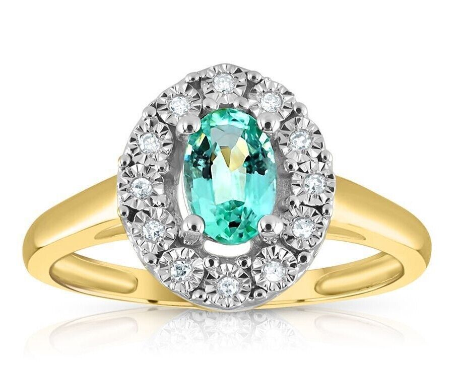 9ct Yellow Gold 0.40ct Emerald Cluster & 0.05ct Diamond Ring
