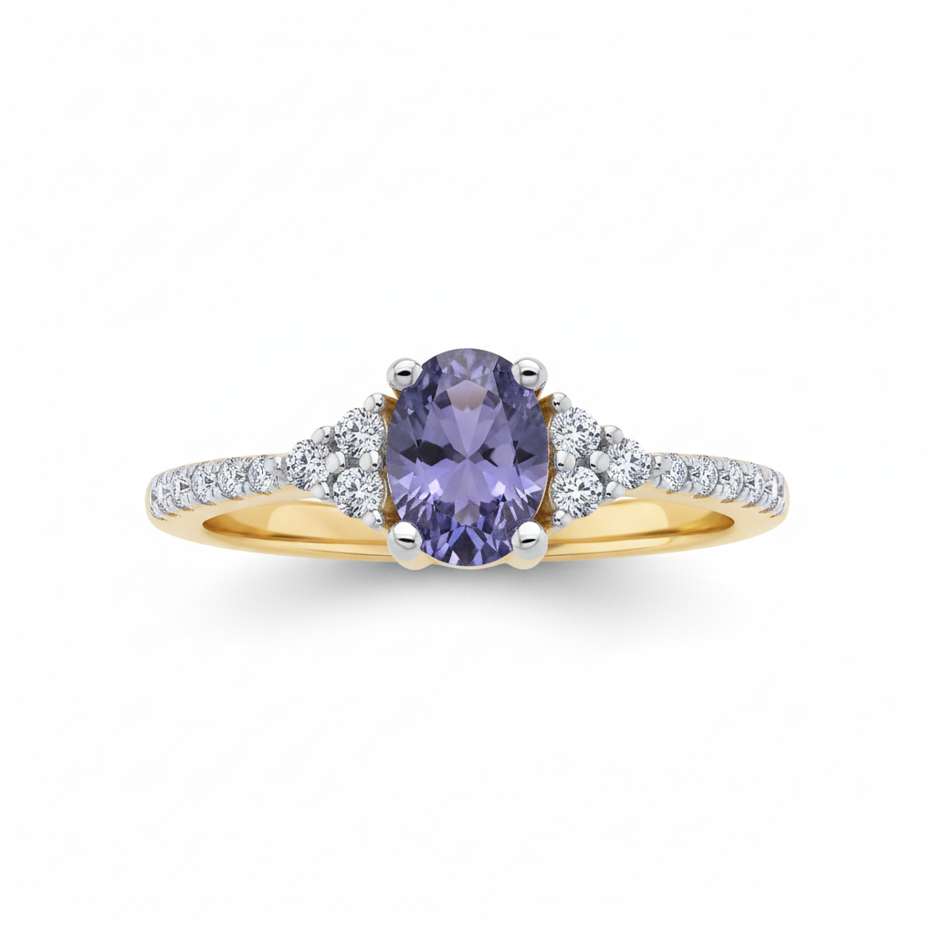 18ct Gold Tanzanite Oval Solitaire Ring on Sterling Silver 925 Sizes K-S