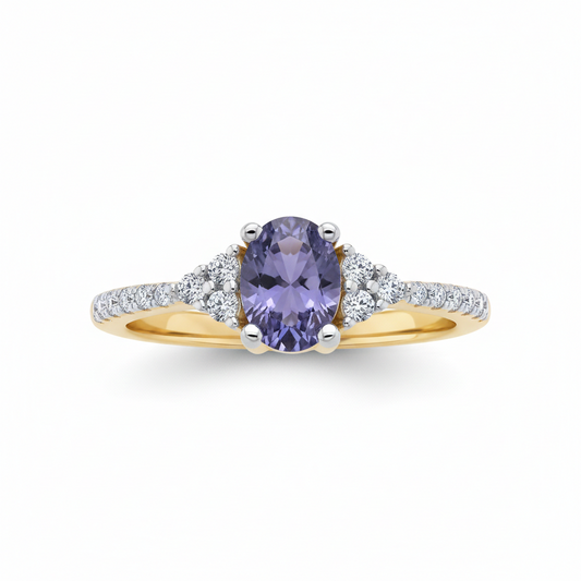 18ct Gold Tanzanite Oval Solitaire Ring on Sterling Silver 925 Sizes K-S