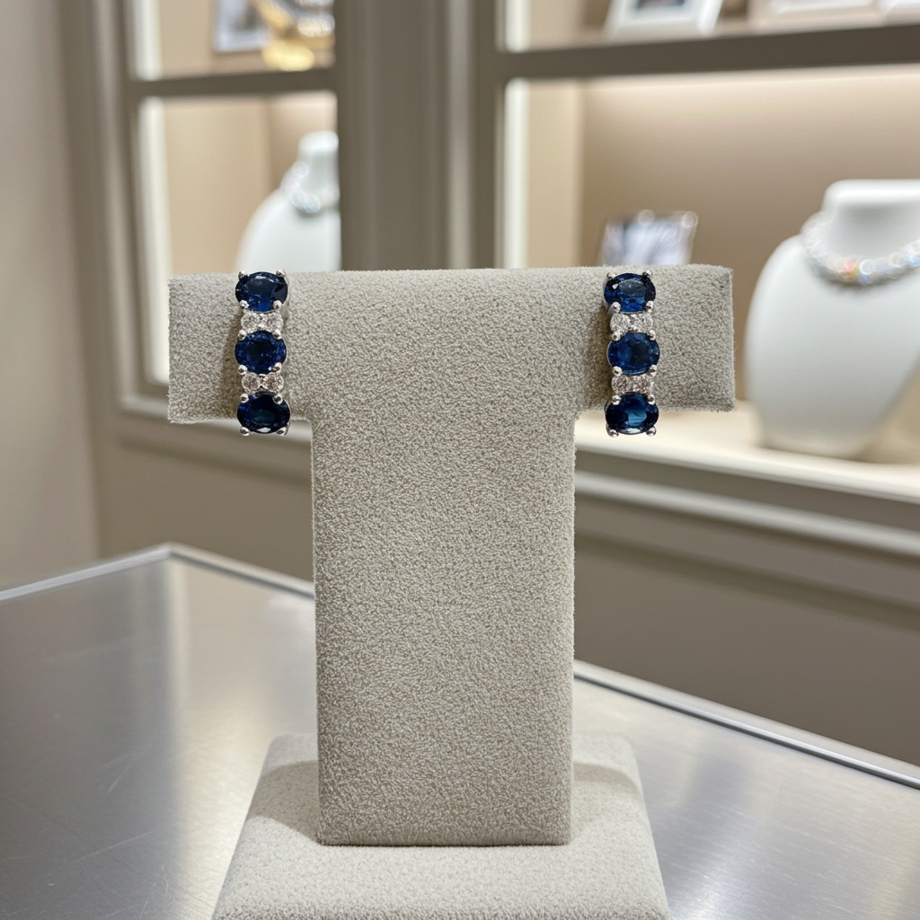 Sapphire Drop Earrings Solid Sterling Silver 925 Hallmark