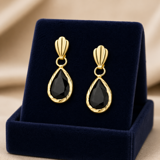 Natural Sapphire Pear Drop Earrings Solid 9ct Yellow Gold Hallmarked