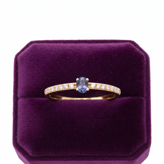 18ct Gold Tanzanite Oval Solitaire Ring on Sterling Silver 925 Hallmark Size K-S