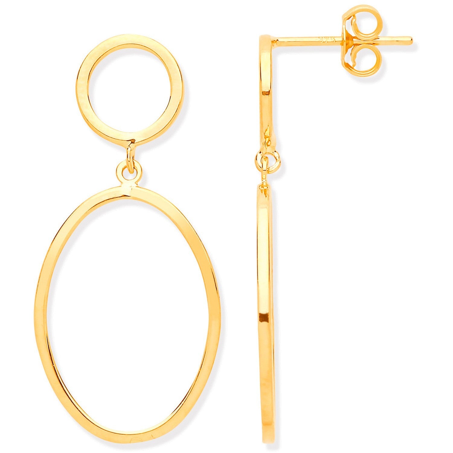 Open Oval Drop Earrings 9ct Yellow Gold 30mm Drops Hallmarked