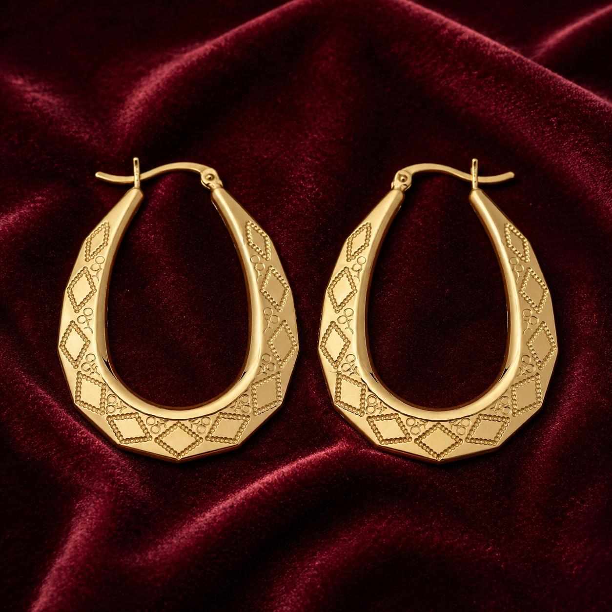 18ct Gold Oval Creole Hoop Earrings on Sterling Silver 40mm 925 Hallmark