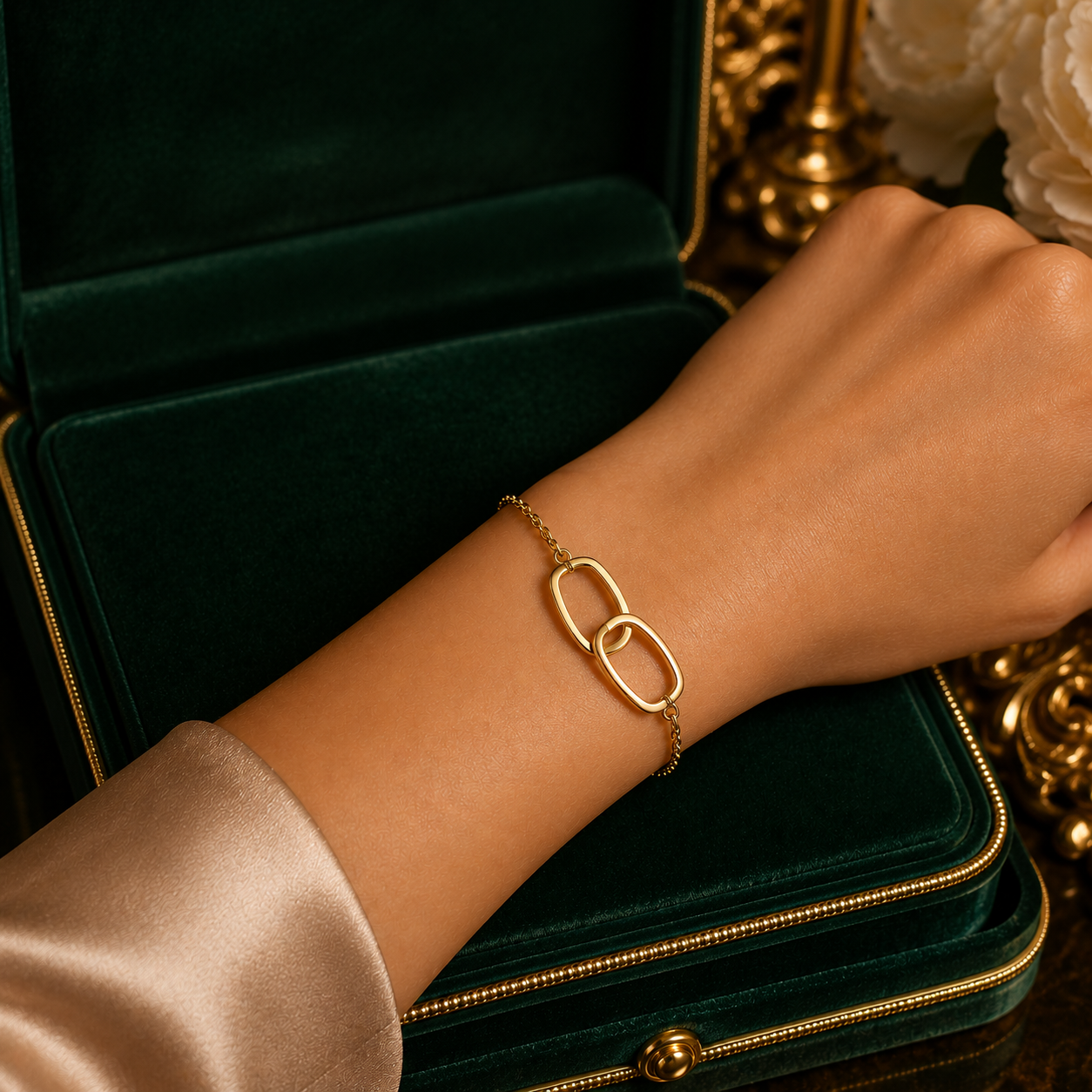 Yellow Gold Interlocking Oval Link Chain Bracelet 375 Hallmark 19cm