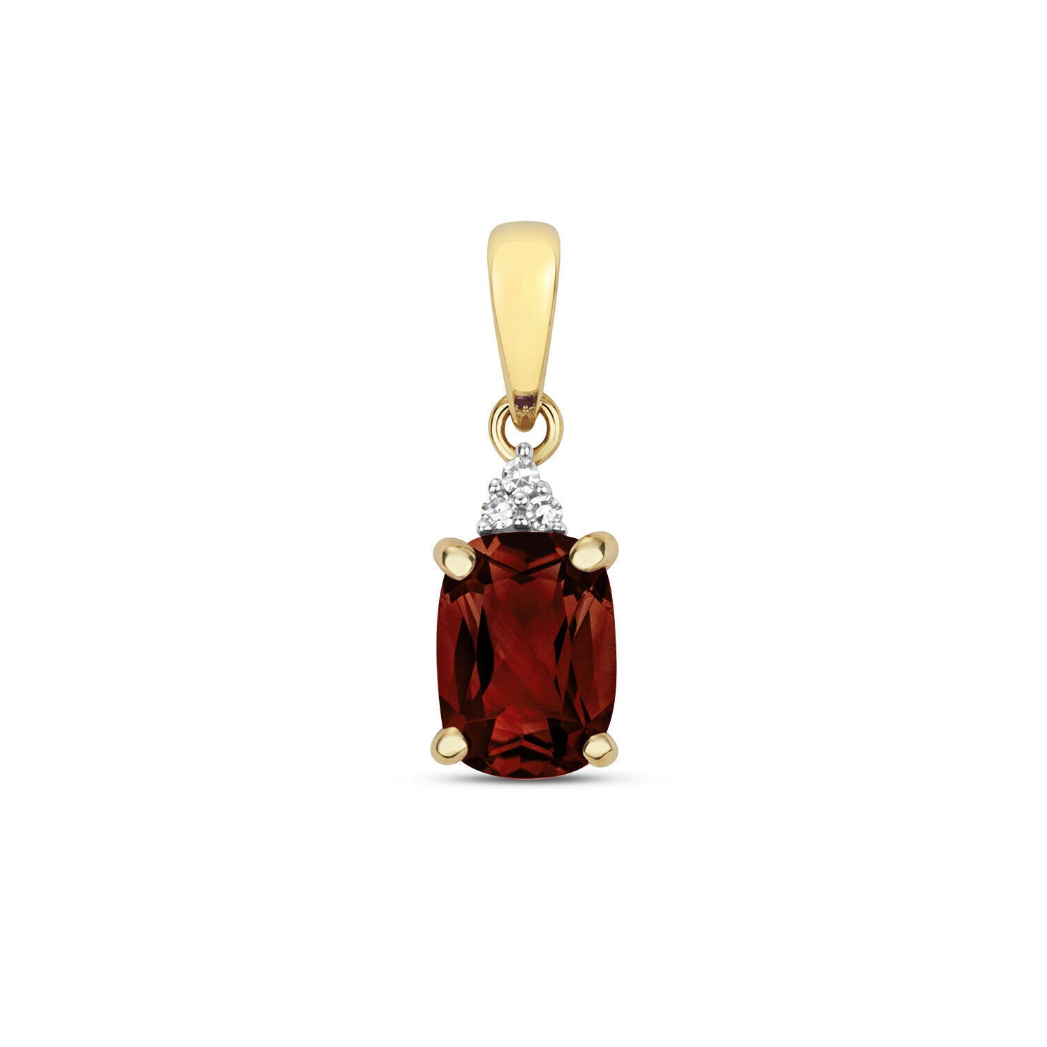 Garnet and Diamond Cushion Pendant Yellow Gold Necklace Hallmarked