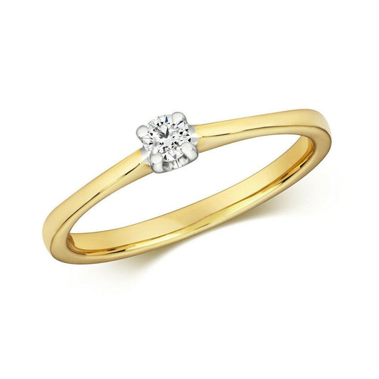9ct Yellow Gold Diamond Solitaire Ring Engagement 0.10ctw Size J - Q
