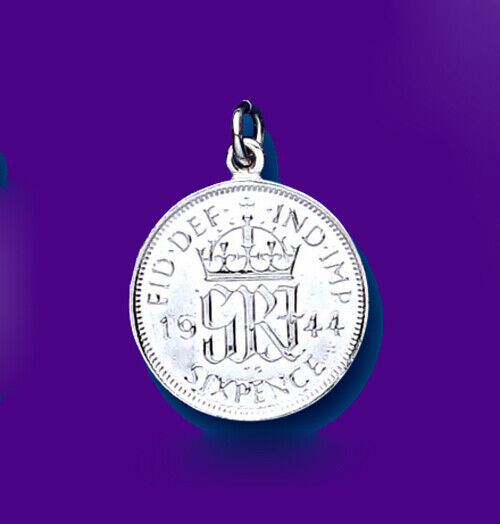 Silver Replica Sixpence Pendant Coin Sterling Silver 925 Hallmark 14 - 30" Chain