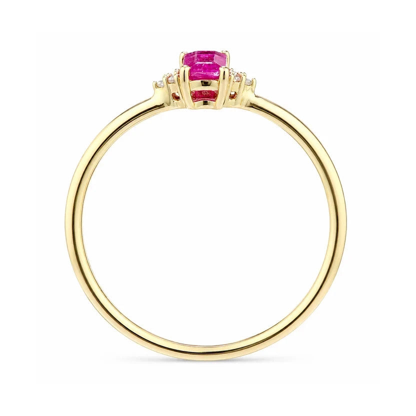 Ruby Emerald Cut Solitaire Ring Natural Diamond Accents 9ct Yellow Gold