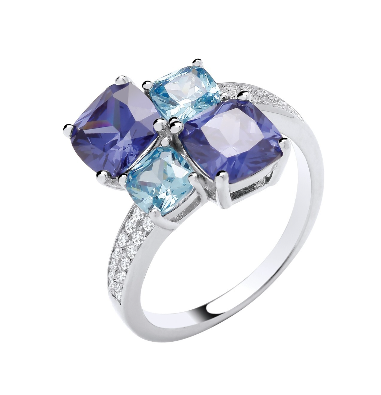 Sterling Silver Blue Topaz Crossover Ring Size J - Q British Made 925 Hallmark