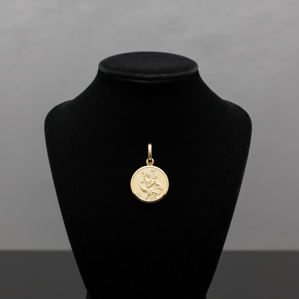 18ct Gold St Christopher Pendant on Solid Sterling Silver 925 Hallmark 12mm