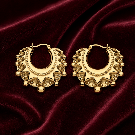 18ct Gold Creole Hoop Earrings on Sterling Silver 37mm Diameter 925 Hallmark