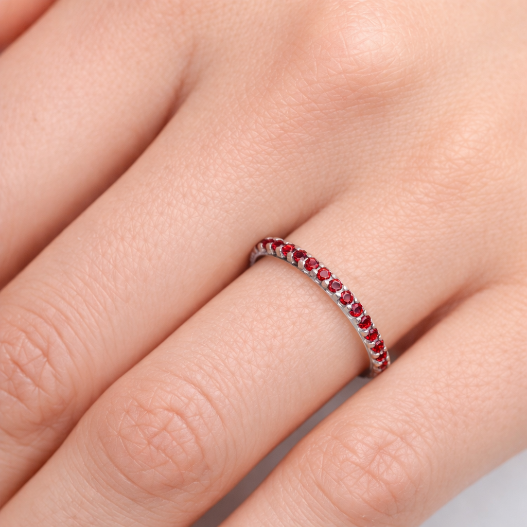 Sterling Silver Ruby Eternity Ring Anniversary Band 925 Hallmark Size K - S