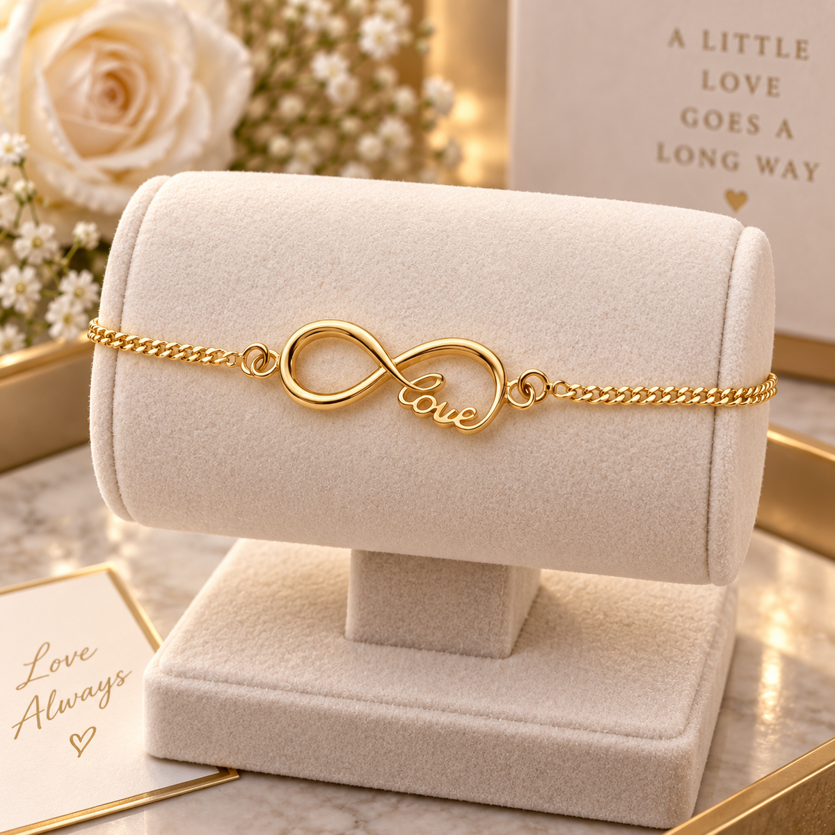 18ct Gold Infinity Love Bracelet on Solid Silver – Elegant Romantic Gift for Her