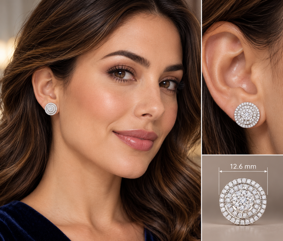 Real Diamond Stud Earrings 18ct White Gold Circles Studs 0.70ctw Mined Diamonds