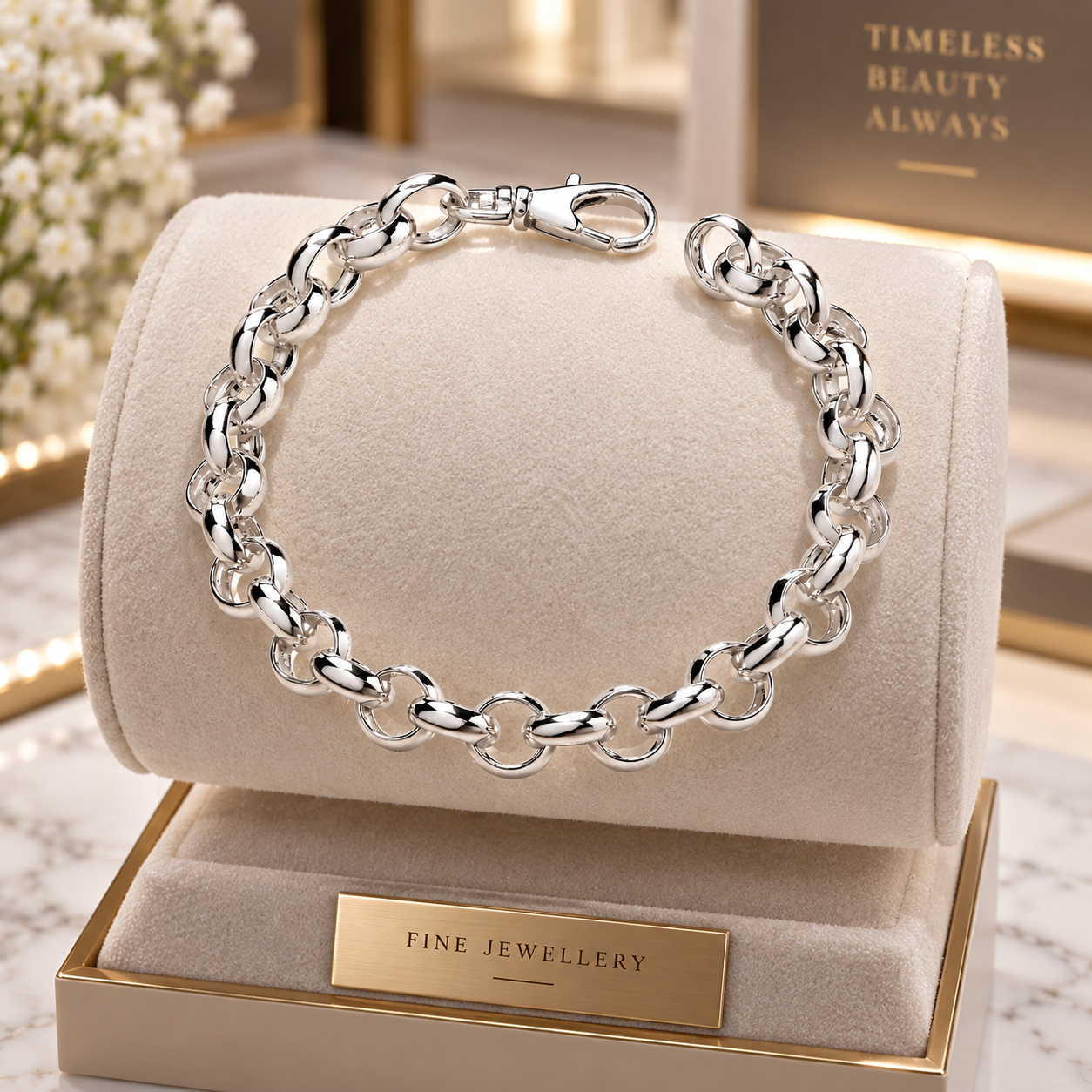 Sterling Silver Chunky Rolo Link Chain Bracelet Lobster Clasp Classic Jewellery