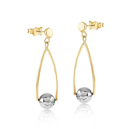 Oval Drop Earrings With Ball 9ct Yellow and White Gold 34mm Drops Hallmarked