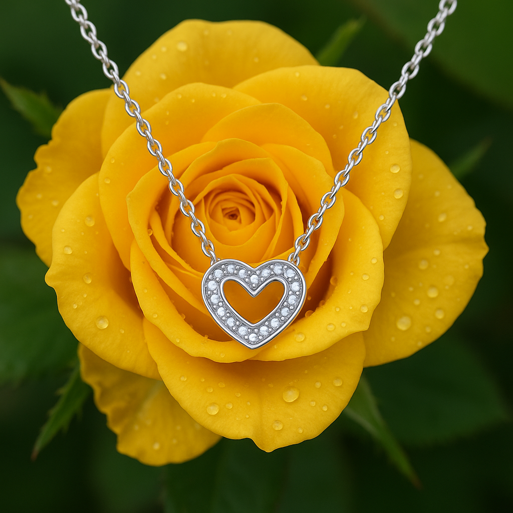 Natural Diamond Heart Necklace Solid Sterling Silver 16 - 18" Length