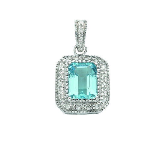 9ct White Gold 0.10ct Diamond & 1.95ct Blue Topaz Pendant