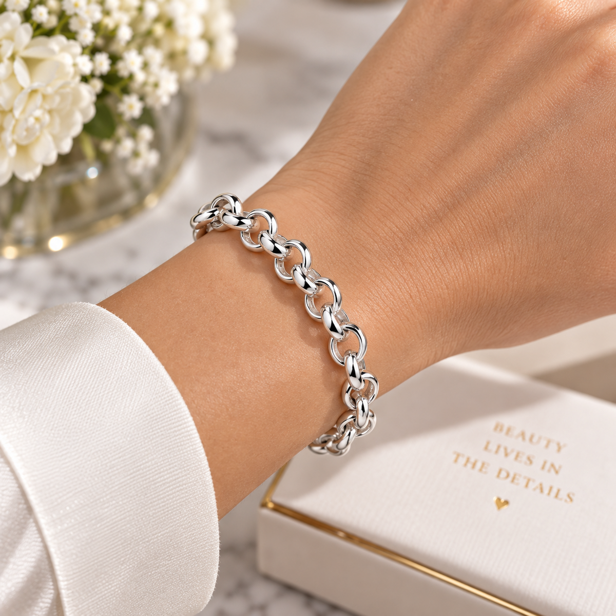 Sterling Silver Chunky Rolo Link Chain Bracelet Lobster Clasp Classic Jewellery