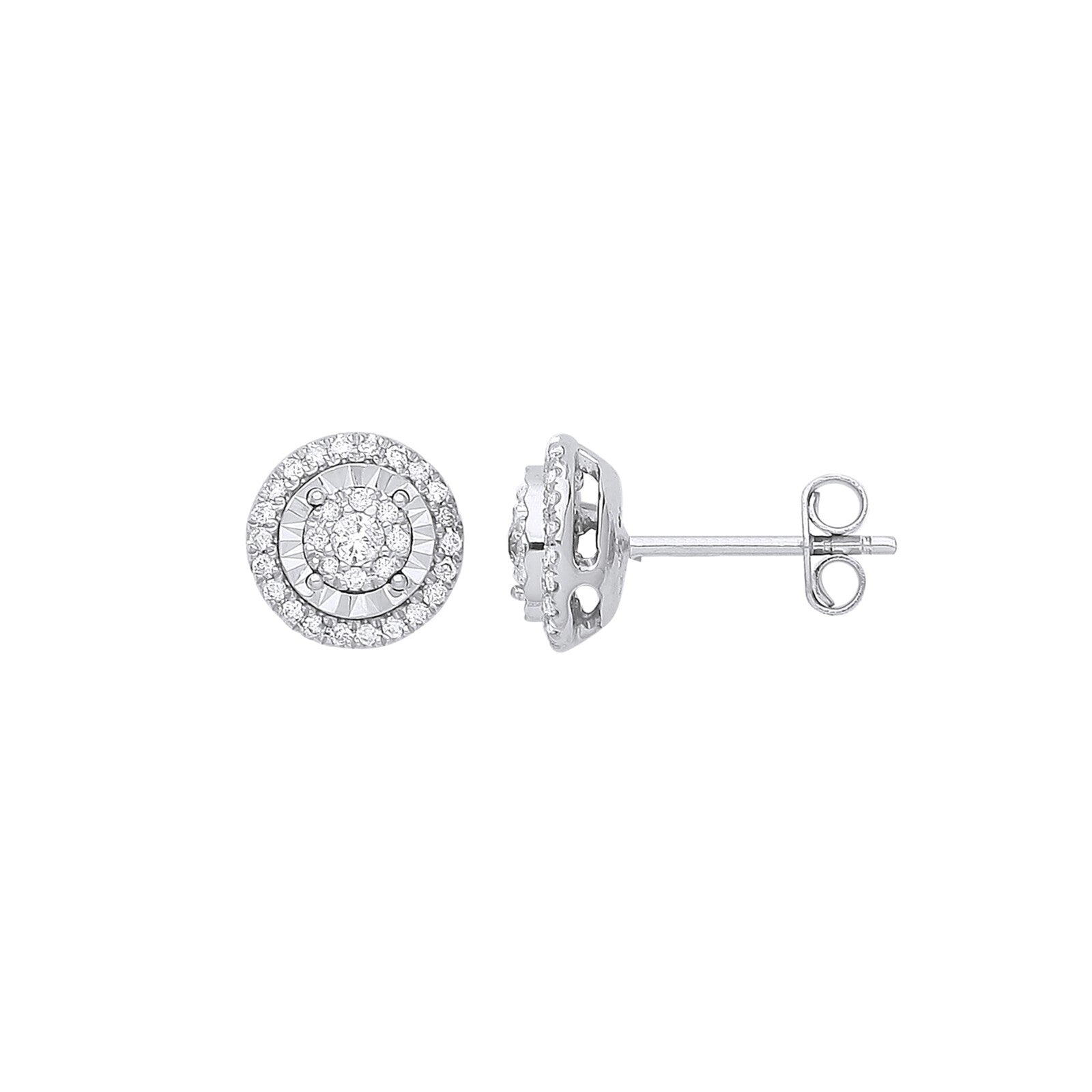 9ct White Gold Multi Circles Stud Diamond 0.36ctw Earrings Hallmarked - 9mm