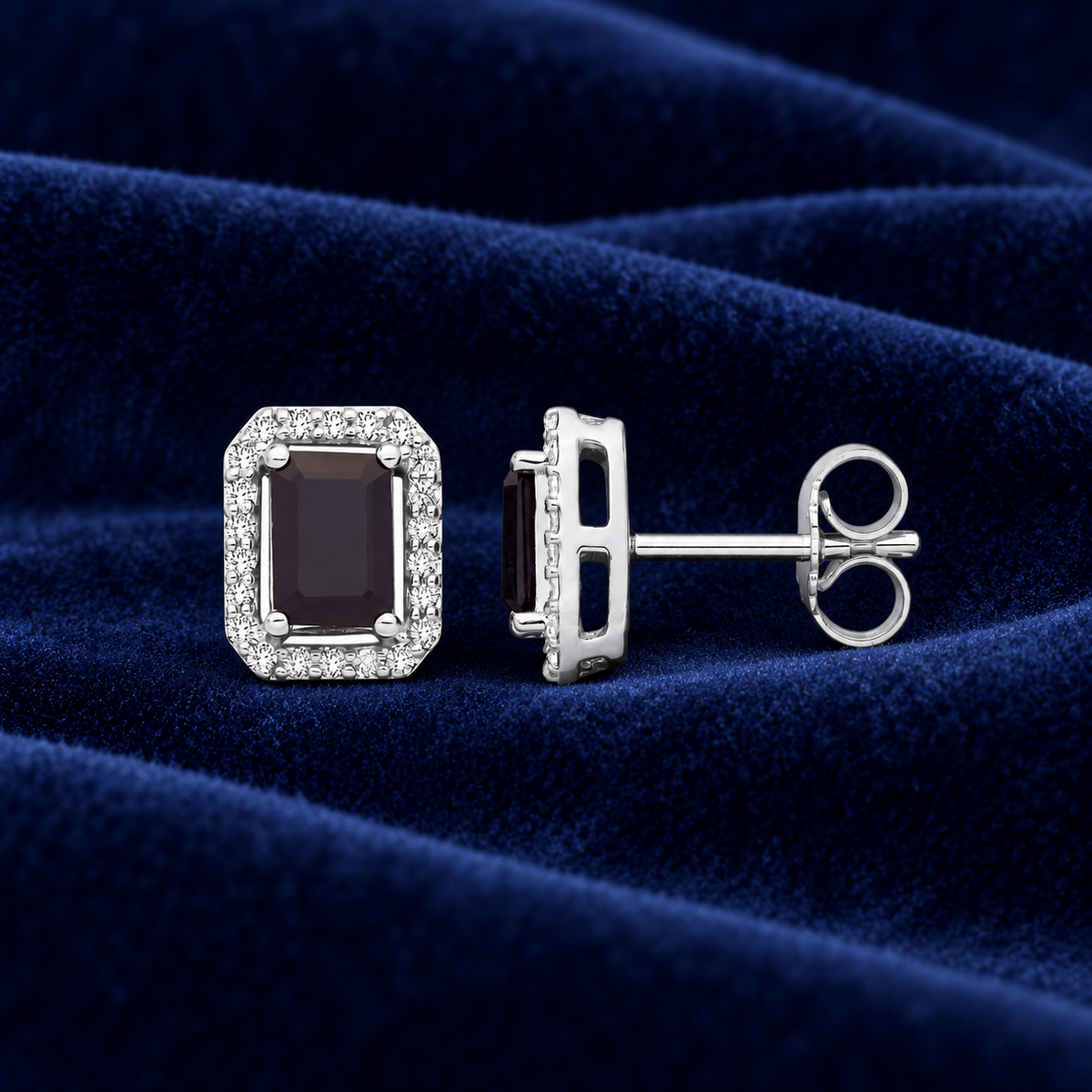Sapphire and Diamond Earrings 18ct White Gold Rectangular Studs Mined Stones