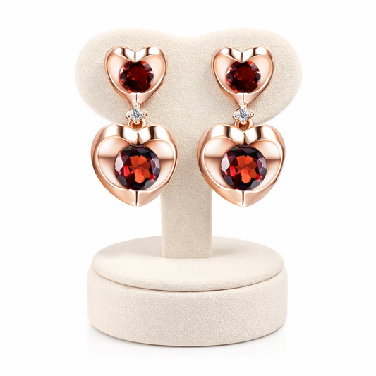 Garnet and Diamond Heart Earrings Solid 9ct Rose Gold Drop Hallmarked