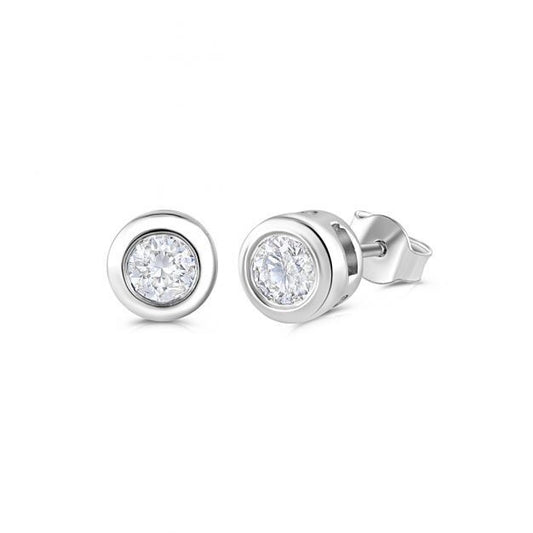 9ct White Gold 0.40ct Rubover Set Diamond Stud Earrings Made in London - 6mm