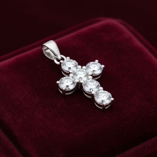 Sterling Silver Zircon Cross Pendant  925 Hallmark 25mm