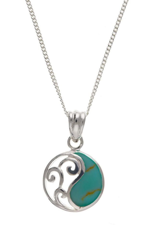 Real Turquoise Matching Set Pendant and Drop Earrings Solid Sterling Silver 18"