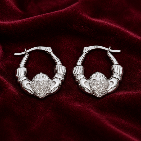 Sterling Silver Claddagh Creole Hoop Earrings 22mm 925 Hallmark