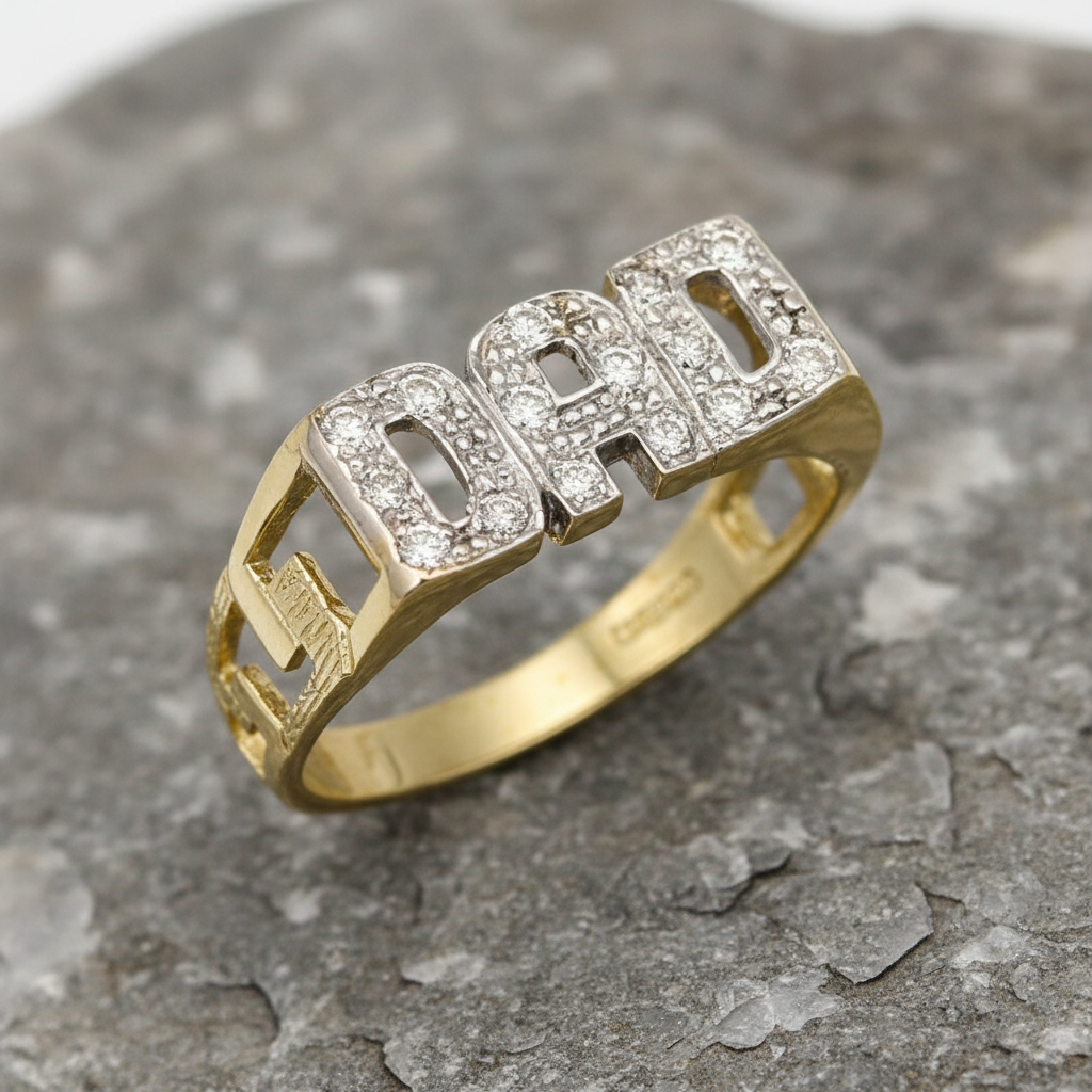 9ct Yellow Gold DAD Ring ID Sides Fully Hallmarked