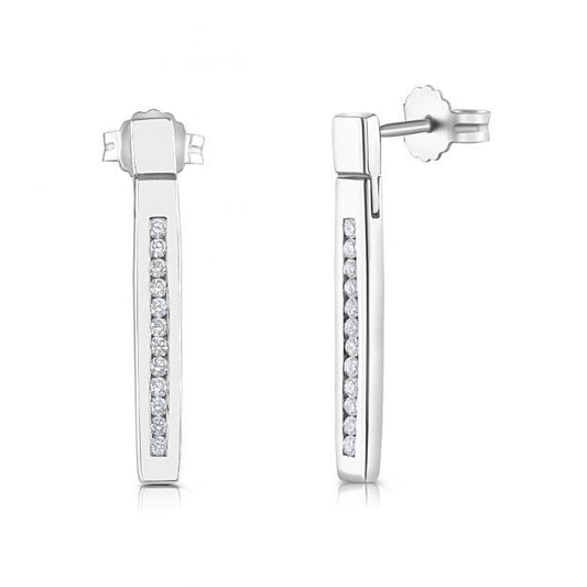 9ct White Gold 0.21ct Diamond Drop Earrings Hallmarked British Made