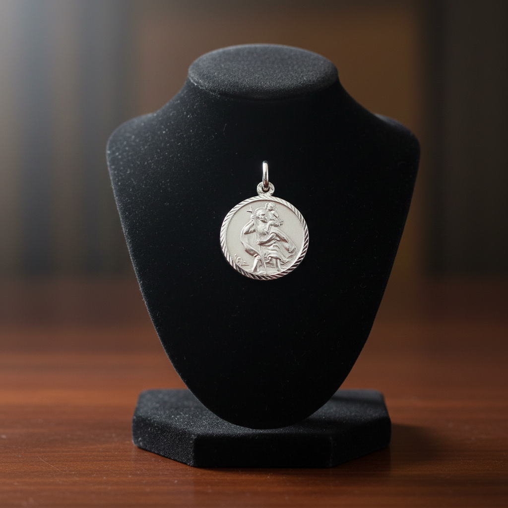 Sterling Silver St Christopher Diamond Cut Border 925 Hallmark 16mm Diameter