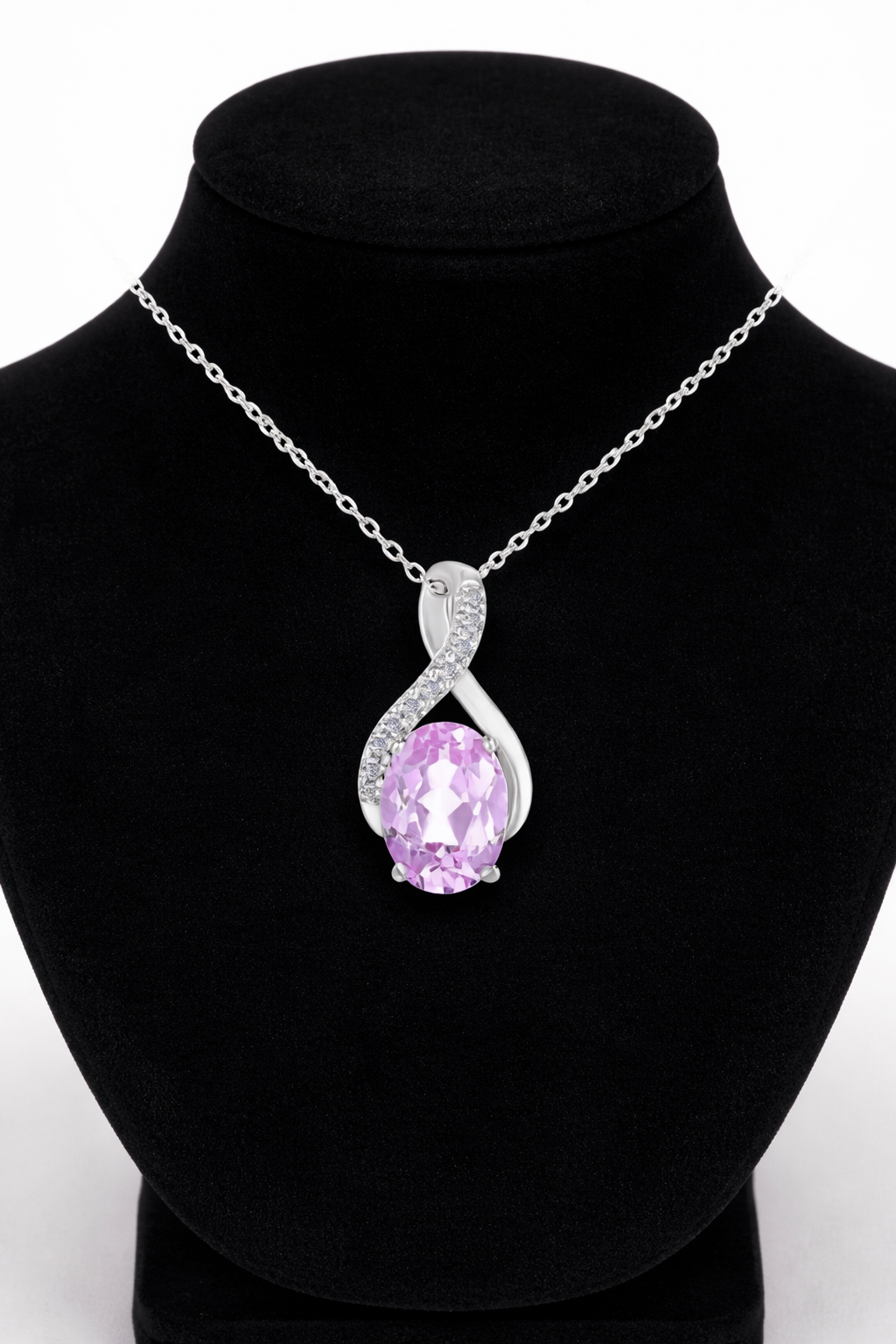 Pink Sapphire Infinity Pendant With Diamonds 9ct White Gold 18" 46cm Chain