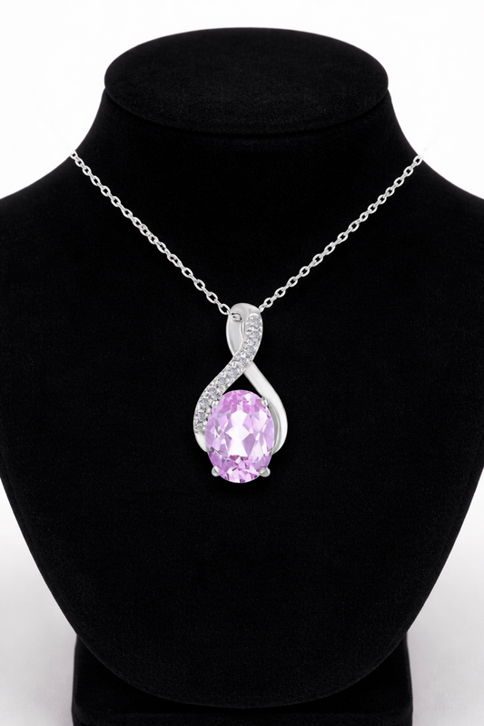 Pink Sapphire Infinity Pendant With Diamonds 9ct White Gold 18" 46cm Chain