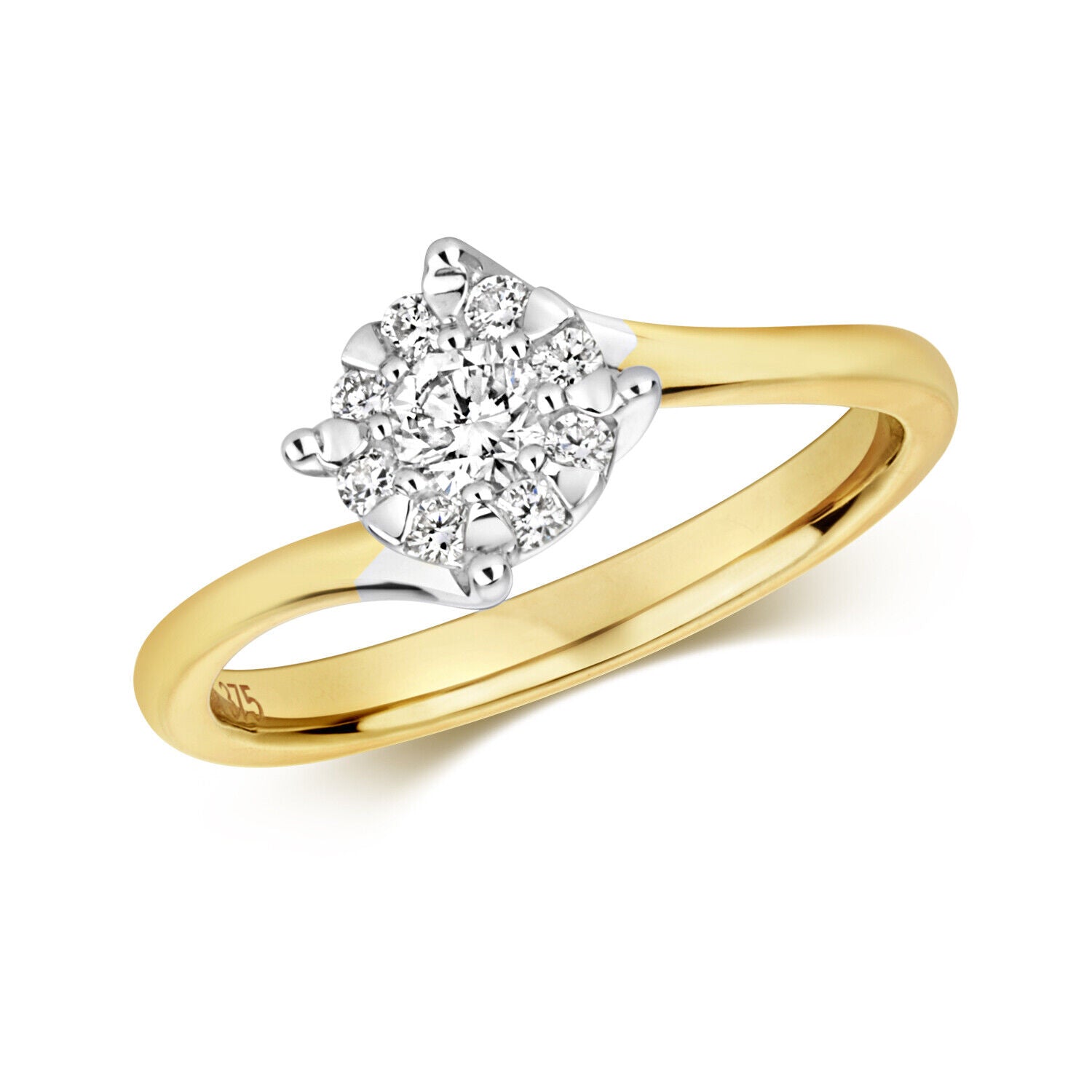 Real Diamond Twist Ring 9ct Yellow Gold Brilliant Set Solitaire Size J - Q