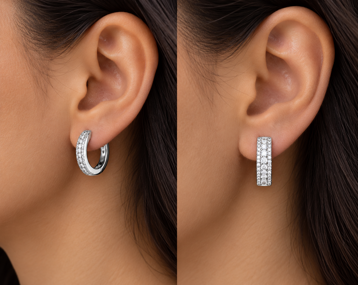 Real Diamond Huggie Hoop Earrings 18ct White Gold 0.52ctw Mined Diamonds