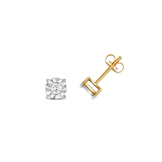 9ct Yellow Gold Diamond Earrings Illusion Solitaire Stud 0.25ctw