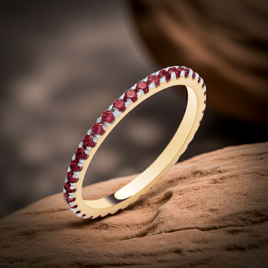 Yellow Gold Ruby Eternity Ring on Solid Sterling Silver 925 Hallmark Size K - S